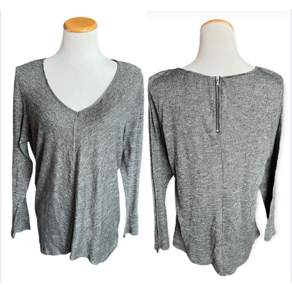 Womens Mossimo Zipper Back Lightweight V Neck Heathered Sweater - Sz XL